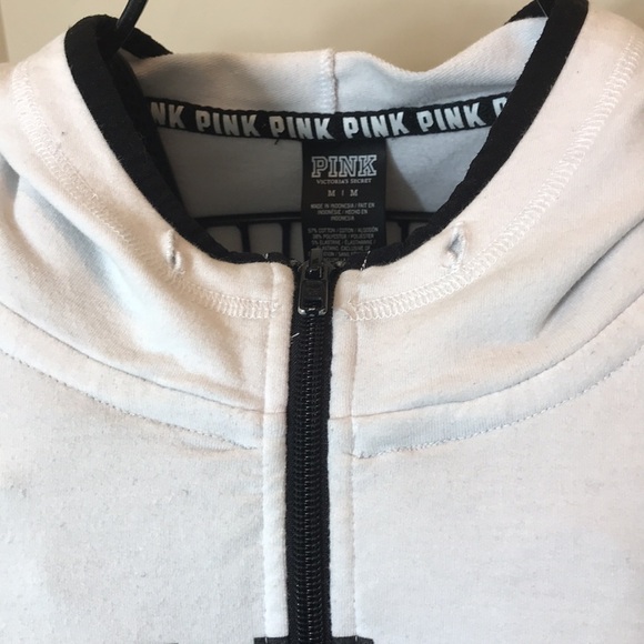 PINK Victoria’s Secret White Gray & Black Zippered Hoodie - Picture 5 of 8